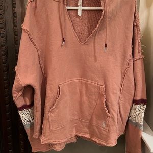 Free people movement distressed cotton hooded sweatshirt